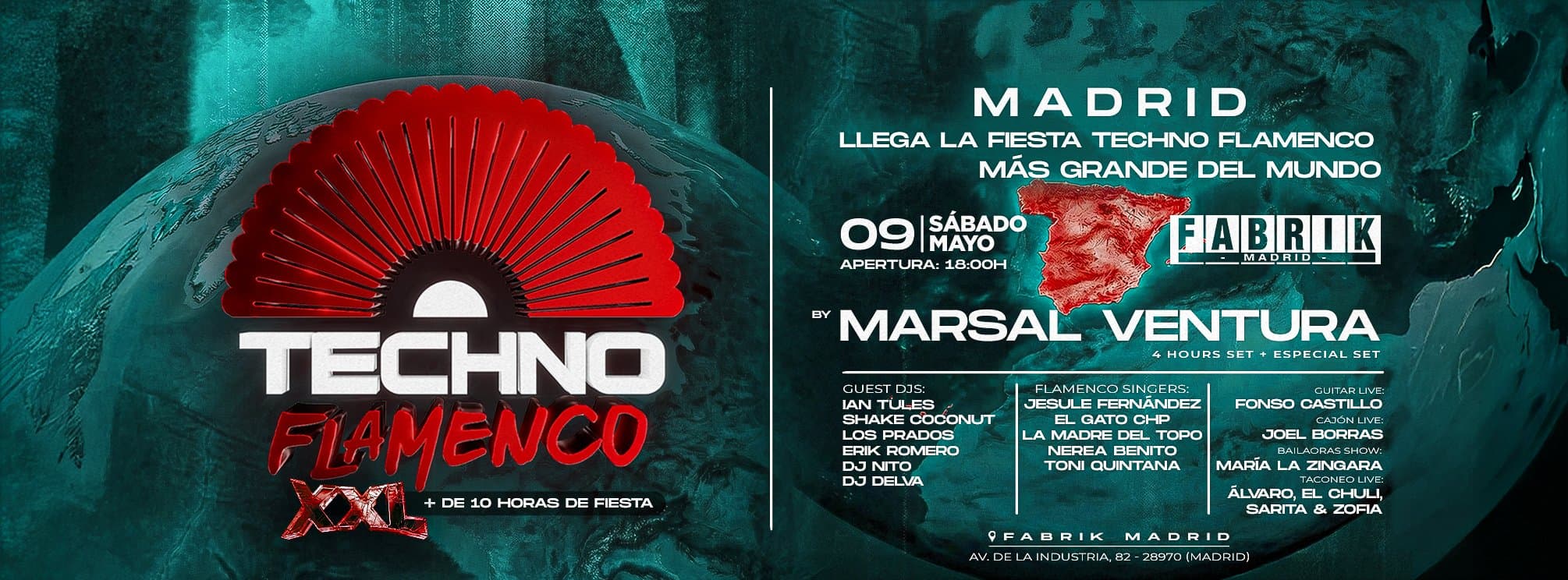 Cartel de TECHNO FLAMENCO XXL FABRIK MADRID | 9 DE MAYO
