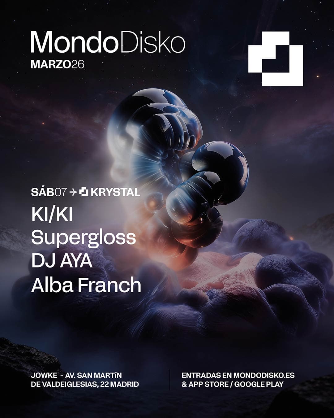 Cartel de Mondo Krystal: Ki/ki / Supergloss / Dj Aya / Alba Franch